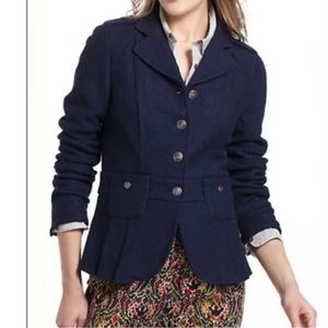Anthropologie Elevenses Francie Wool Blend Blazer Peplum Blue Size 6